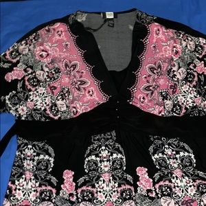 EUC  Black, pink and white blouse.